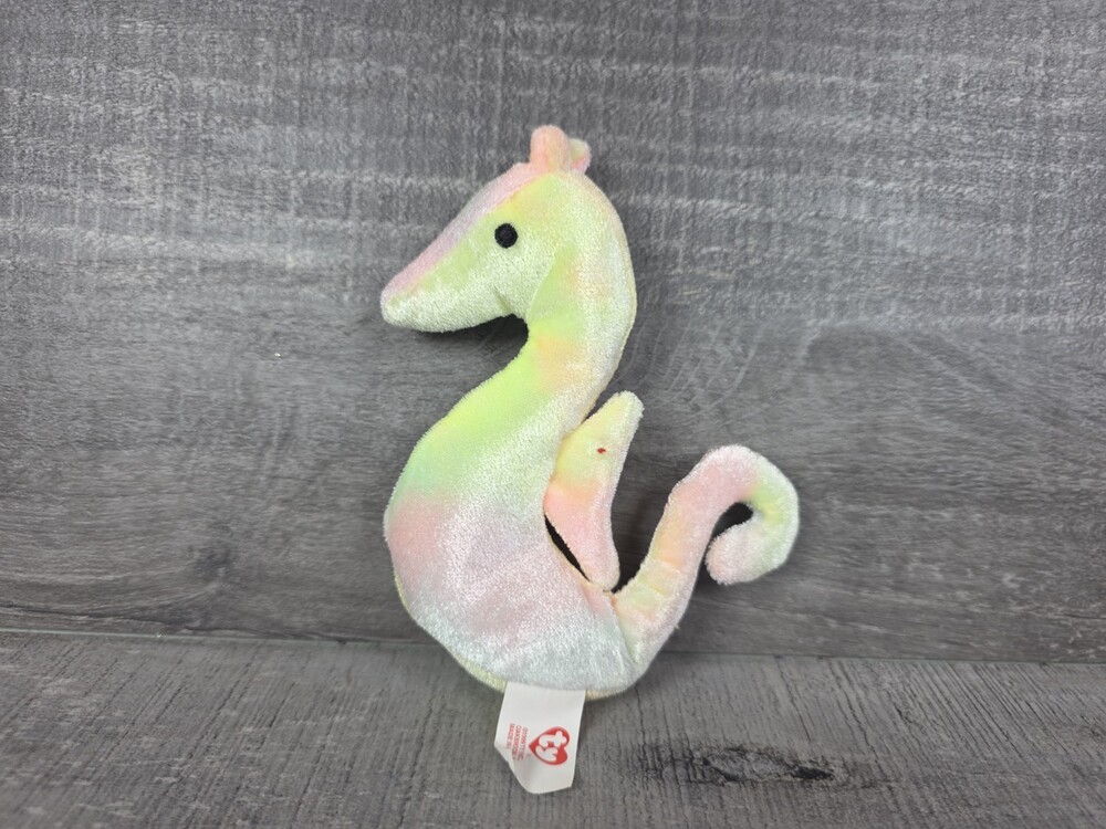 Vintage 1999 Ty Beanie Baby Neon Seahorse Plush Stuffed Toy Small Multicolor b25